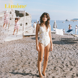 温泉度假露背 Limone印花连体泳衣女聚拢小胸度假泳装 限时6折