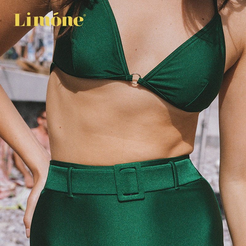 Liomne分体泳衣度假芭蕉绿比基尼图片