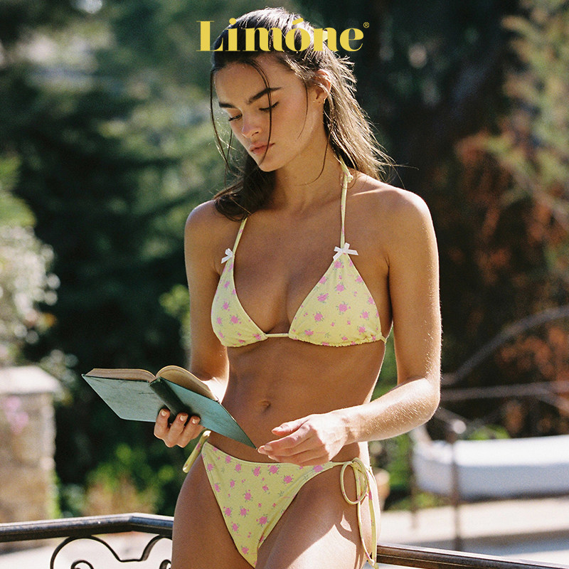 【徐璐同款】Limone黄色比基尼海边度假泳装性感女分体泳衣设计感