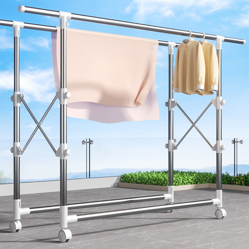 不锈钢收纳晾衣架落地折叠晒被子