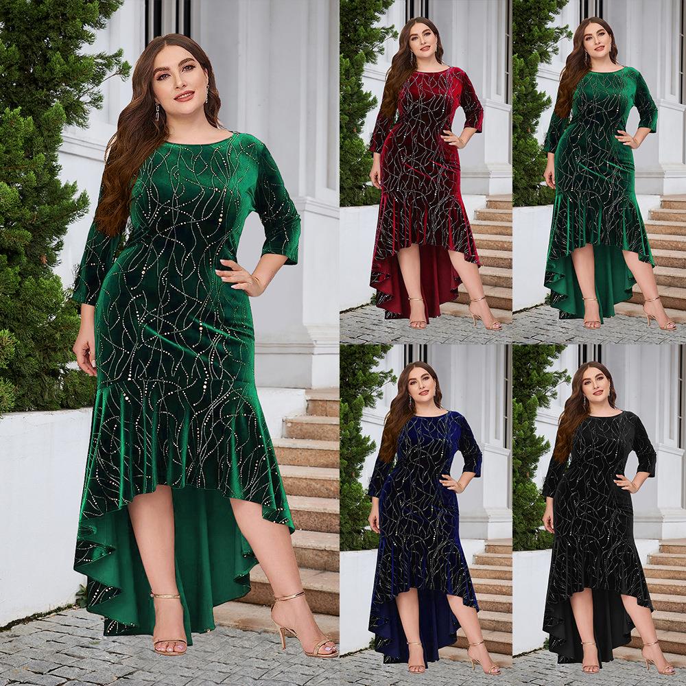 Plus Size Seven points Sleeve Mermaid Formal Dress大码连衣裙