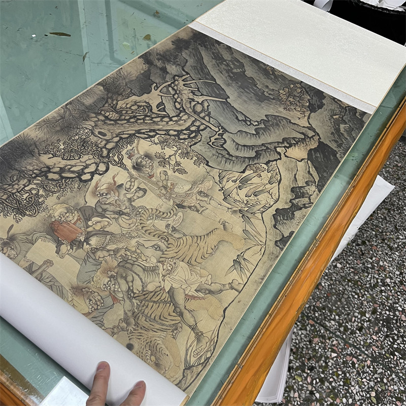 陆治二郎神搜山图高清国画人物彩色画稿工笔重彩复制画芯微喷临摹