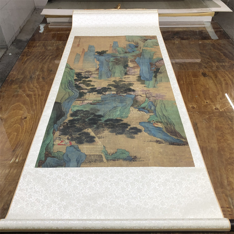 清 吕焕成 春山听阮图 文人听琴青绿山水画国画微喷复制装饰临摹