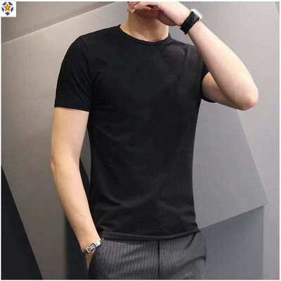 Pure white short sleeve t-shirt men's fitness slim T-shi