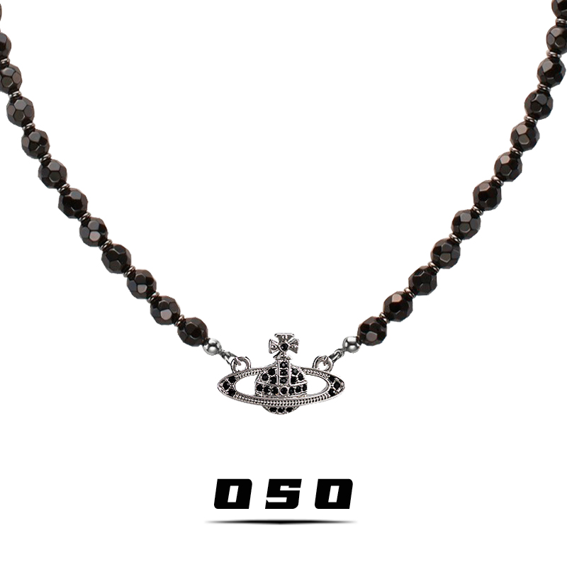 明星同款暗黑钻土星项链