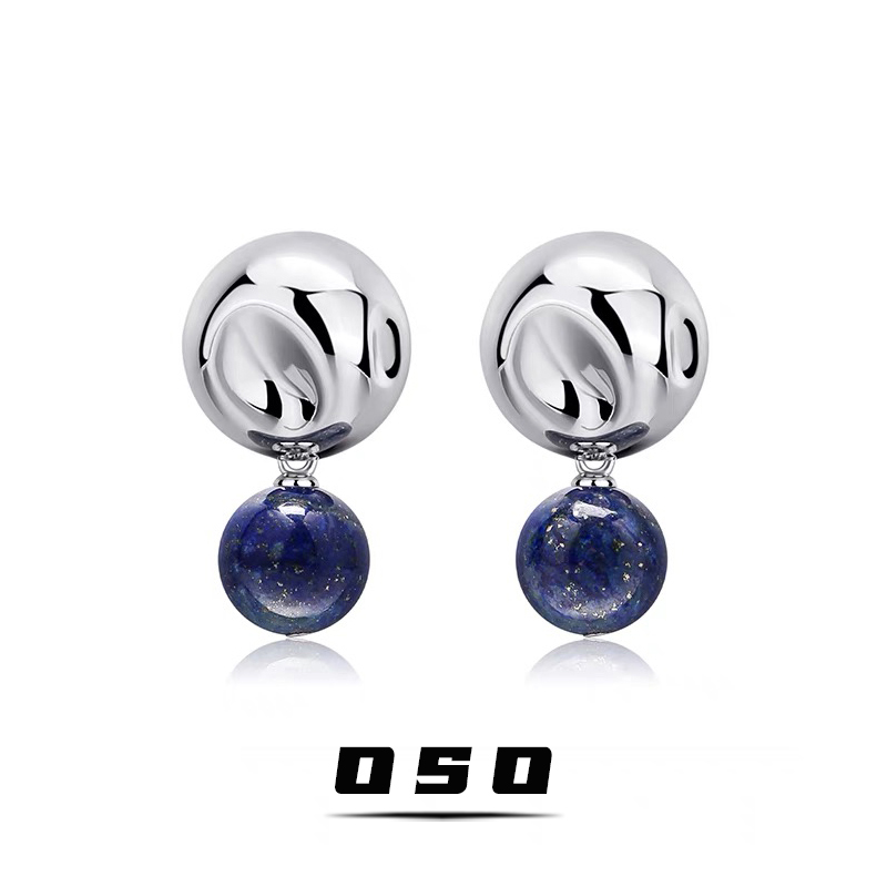 豆豆同款tensi系列青金石银球耳环女原创设计凹凸圆球925银针耳钉