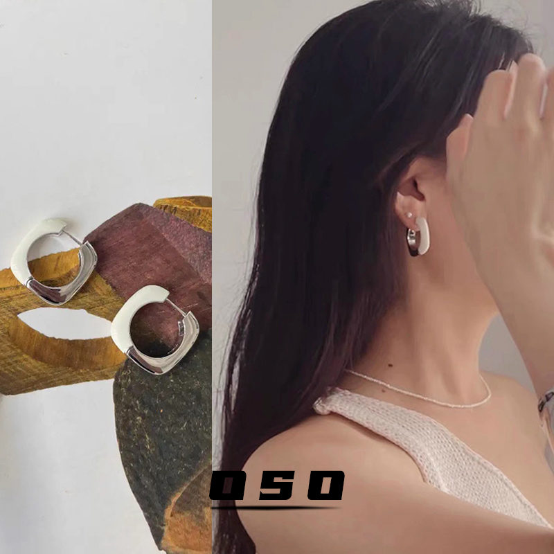 金色白色珐琅拼接耳环