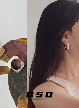 金属白色珐琅拼接耳环女2025新款设计师高级简约百搭耳钉
