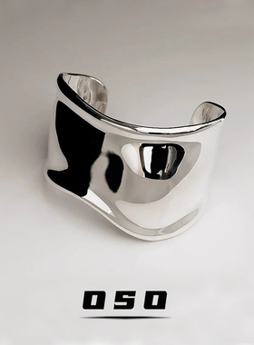 不规则宽边光面手镯女小众设计师夸张高级感轻奢气质百搭银色手环