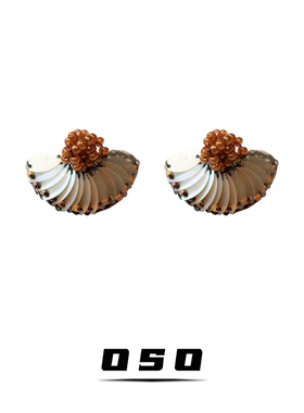 原创手作扇形几何耳钉耳夹女微钩闪高级感秋冬气质耳饰