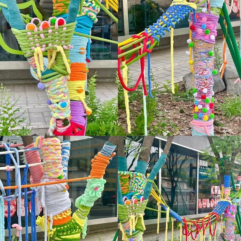 给大树穿衣服缠绕毛线冬