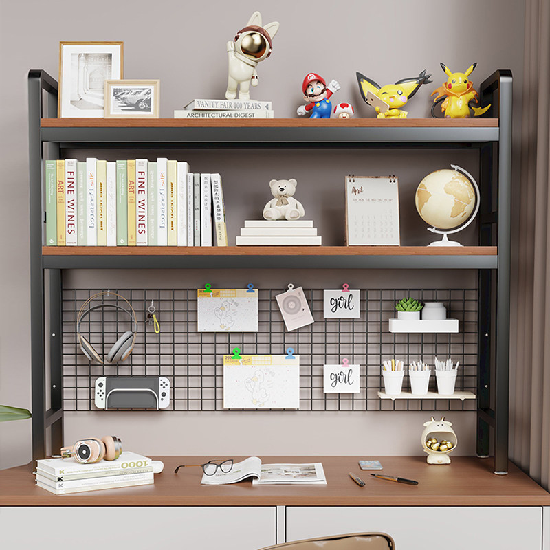 桌面收纳置物架带网格书架书桌多层铁艺架子学生电脑桌桌上洞洞板