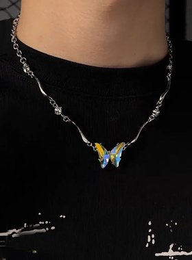 渐变蝴蝶金属不规则项链y2k辣妹潮流男女锁骨链颈链项链男小众