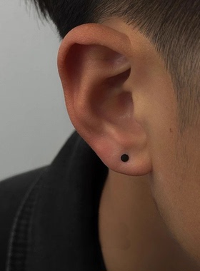 925纯银黑色耳钉男气质黑银简约女小巧耳棒消炎耳棍无菌耳针超小