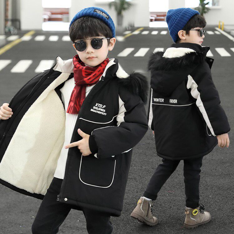 精品男童加绒外套冬季派克服棉袄