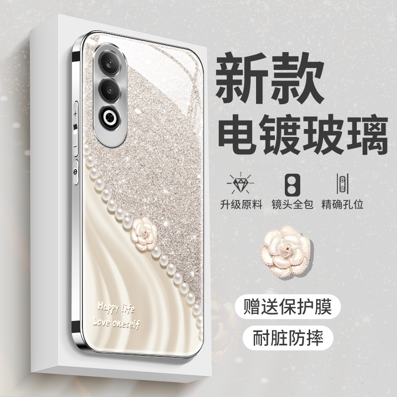 适用于oppok12手机壳0ppoK11保护套k10pro电镀钢化玻璃k9s女新款k9pro高级感k5简约奢华网红山茶花全包防摔