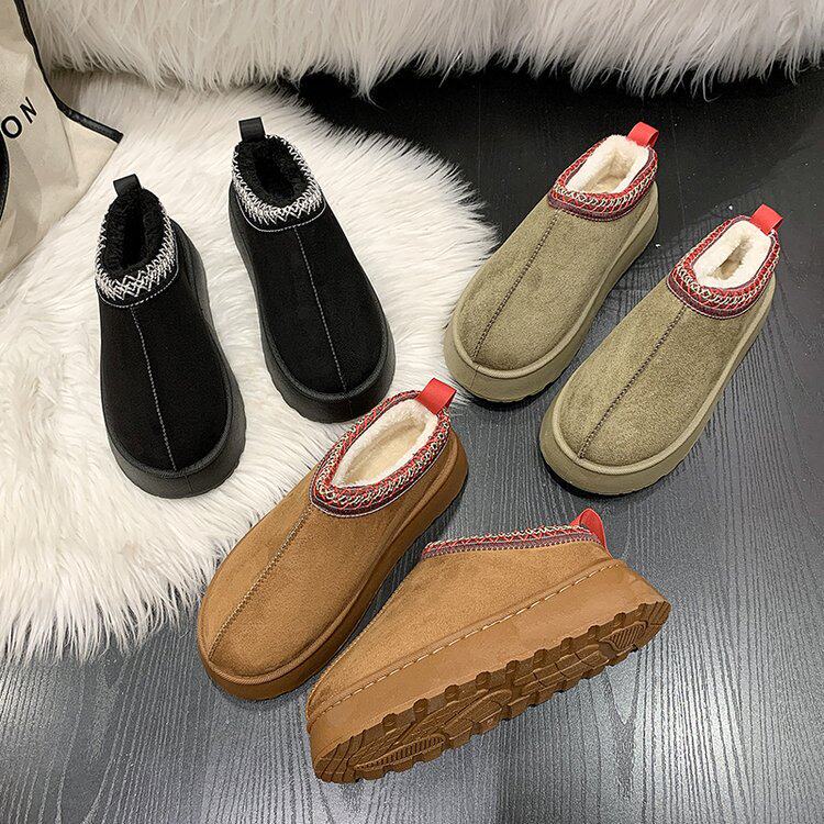 shoes women雪地靴女秋冬新款厚底增高包头半拖鞋大码加绒加厚棉