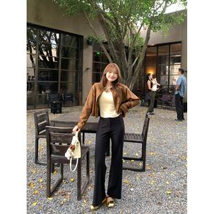 设计感黑色微喇休闲裤 切糕自制 子女时尚 裤 小个子秋季