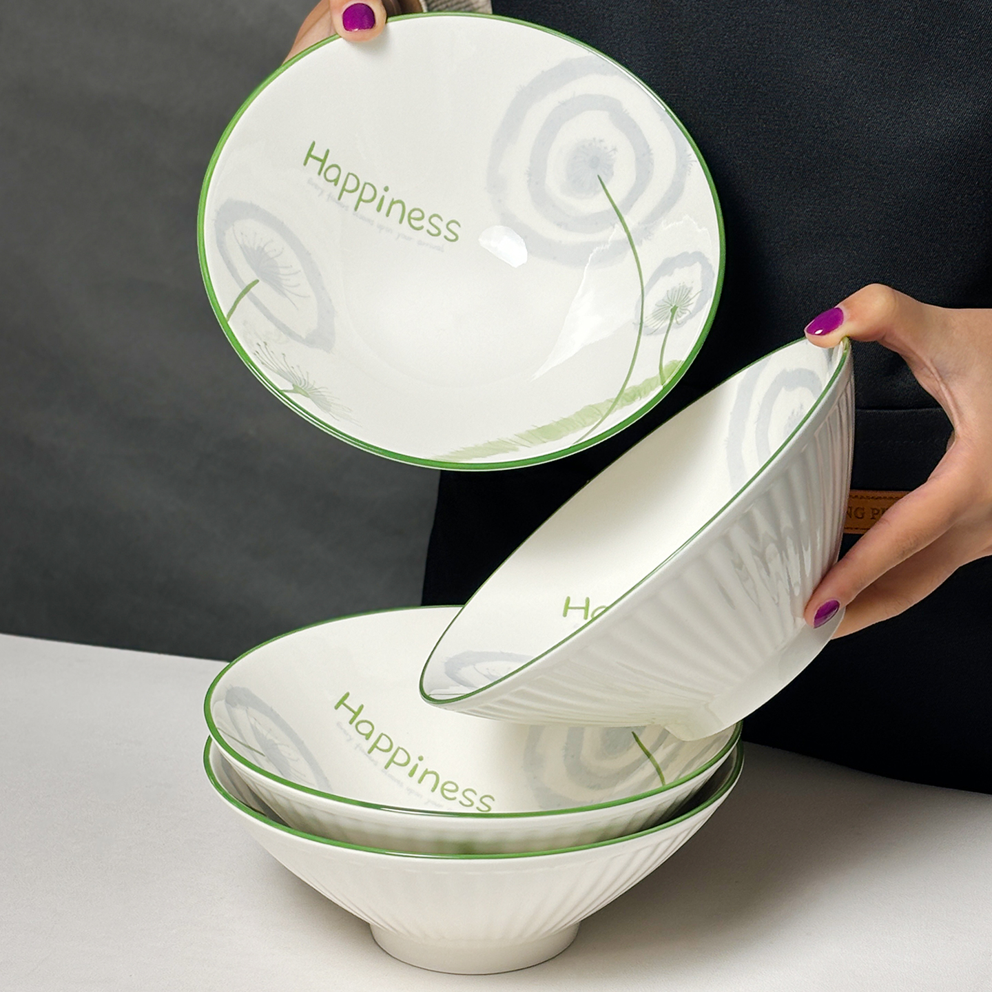 陶瓷拉面碗家用2025新款高级感8寸汤面碗吃面大碗斗笠面条碗餐具