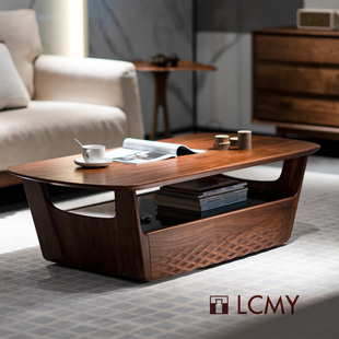 [邮轮茶几]原创现代设计黑胡桃柚木大容量储物实木茶几|览春木业