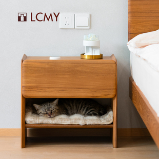 [暖喵床头柜]原创大容量黑胡桃柚木樱桃小户型极窄边柜|览春木业