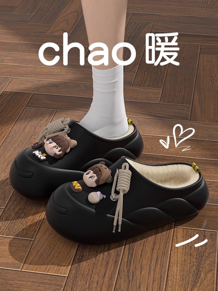日本棉拖鞋女冬季2025新款可外穿加绒保暖防水可爱包跟棉鞋女