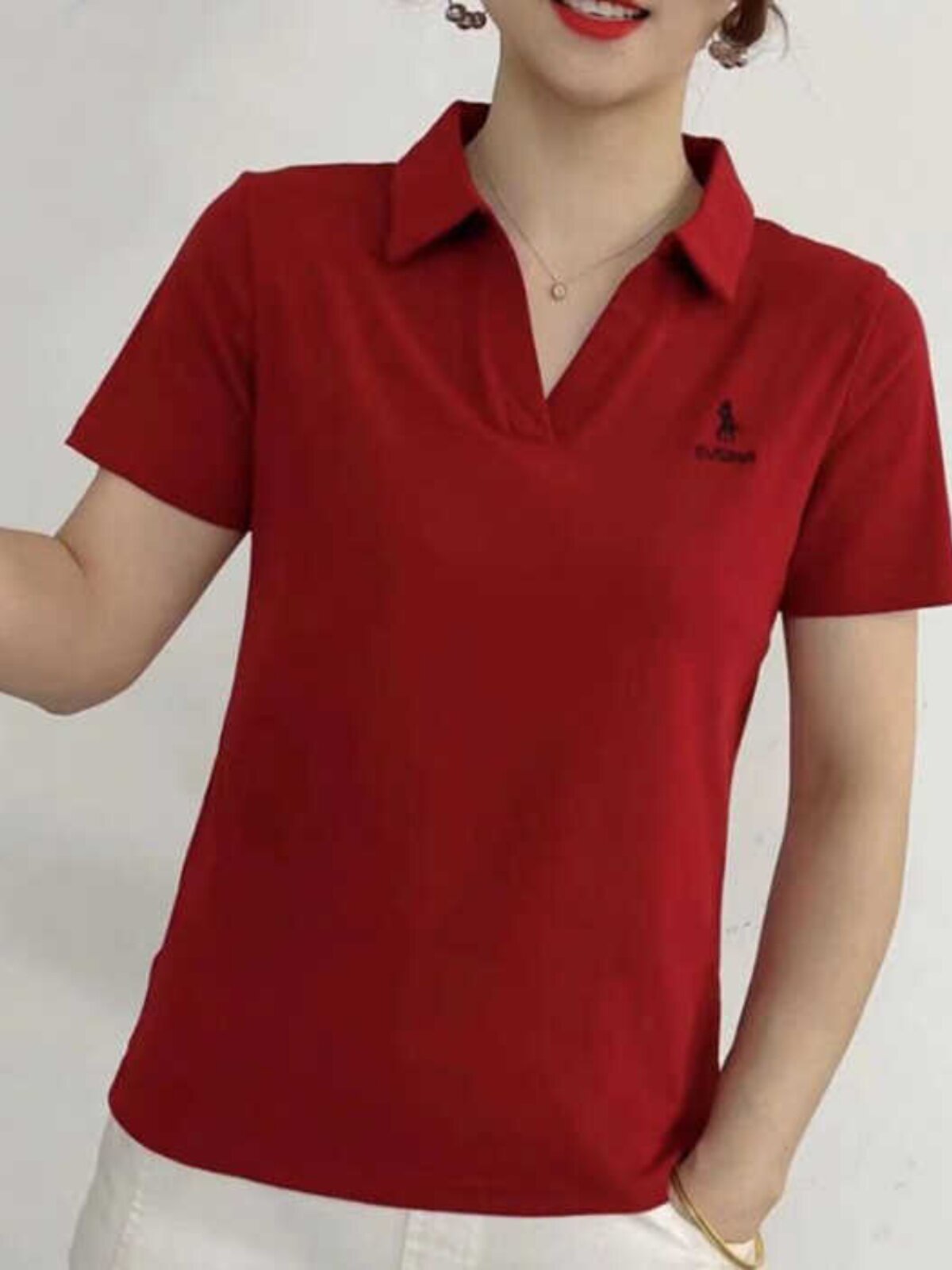 SUMMER NEW FASHION SLIM POLO SHIRT WOMENS EMBROIDERY VERSATILE CASUAL SHORT SLEEVE T-SHIRT WOMENS MIDDLE-AGED TOP MOM WEAR