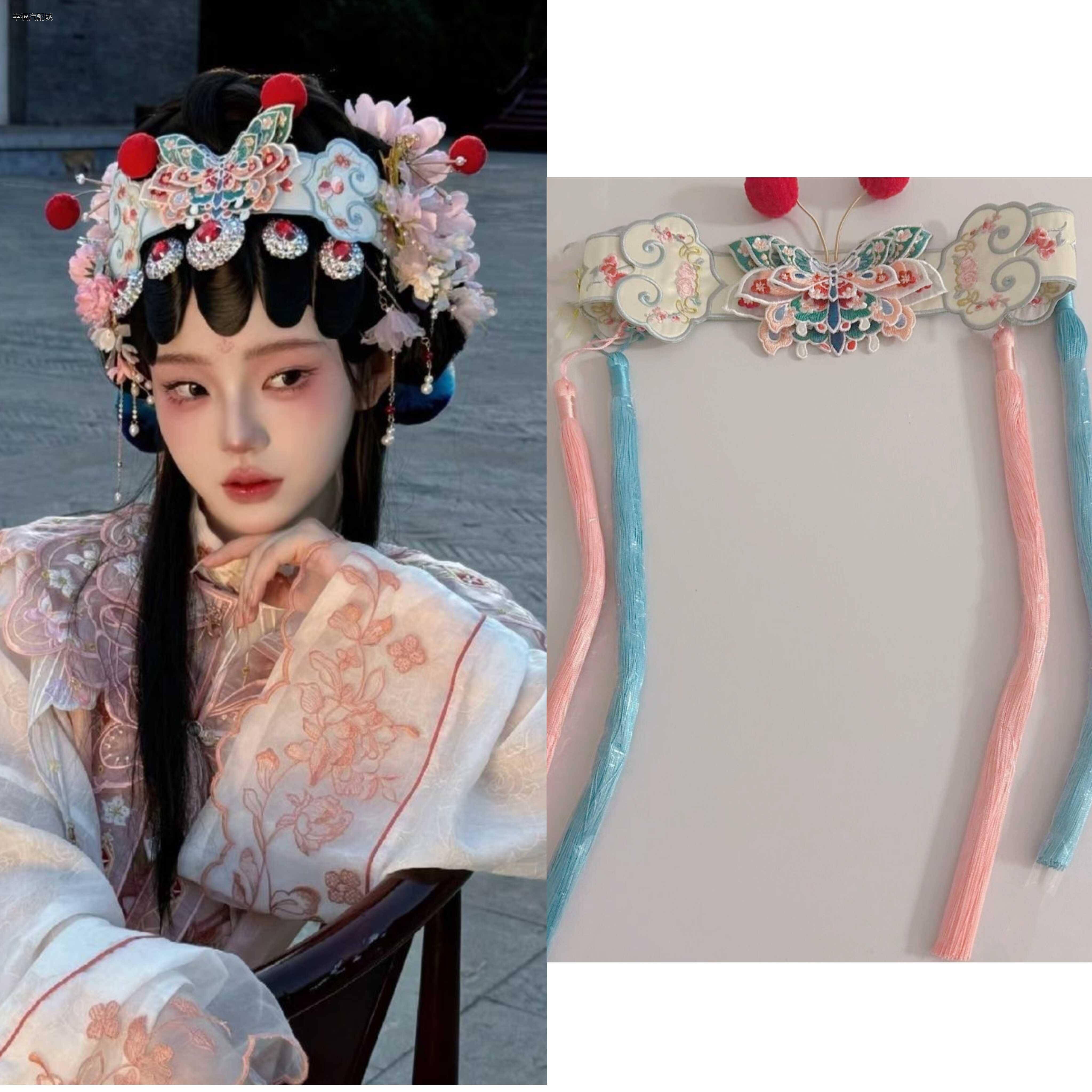 汉服戏曲风蝴蝶抹额头饰