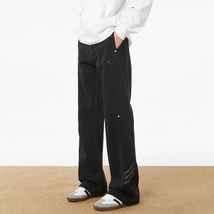 男女同款 URS 复古水洗做旧设计感宽松休闲牛仔裤 美式 黑色 GGON