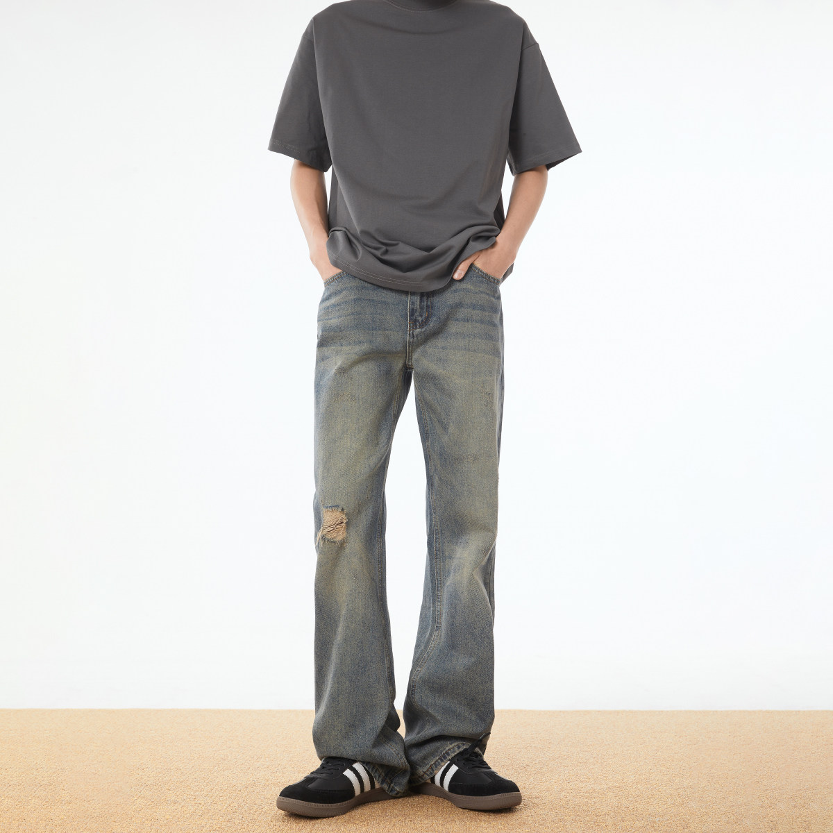 URS GGON美式复古水洗复古高街破洞cleanfit微喇叭牛仔裤男女春夏,男装,牛仔裤,淘宝优惠券,粉丝福利购,淘宝优惠卷