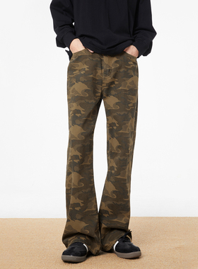 URS GGON美拉德迷彩复古水洗cleanfit微喇叭牛仔裤男女百搭休闲裤