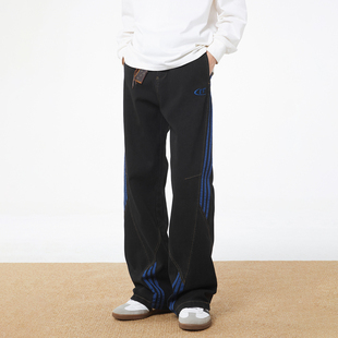 男女同款 解构设计感撞色潮牌水洗宽松微喇叭牛仔裤 GGON美式 URS