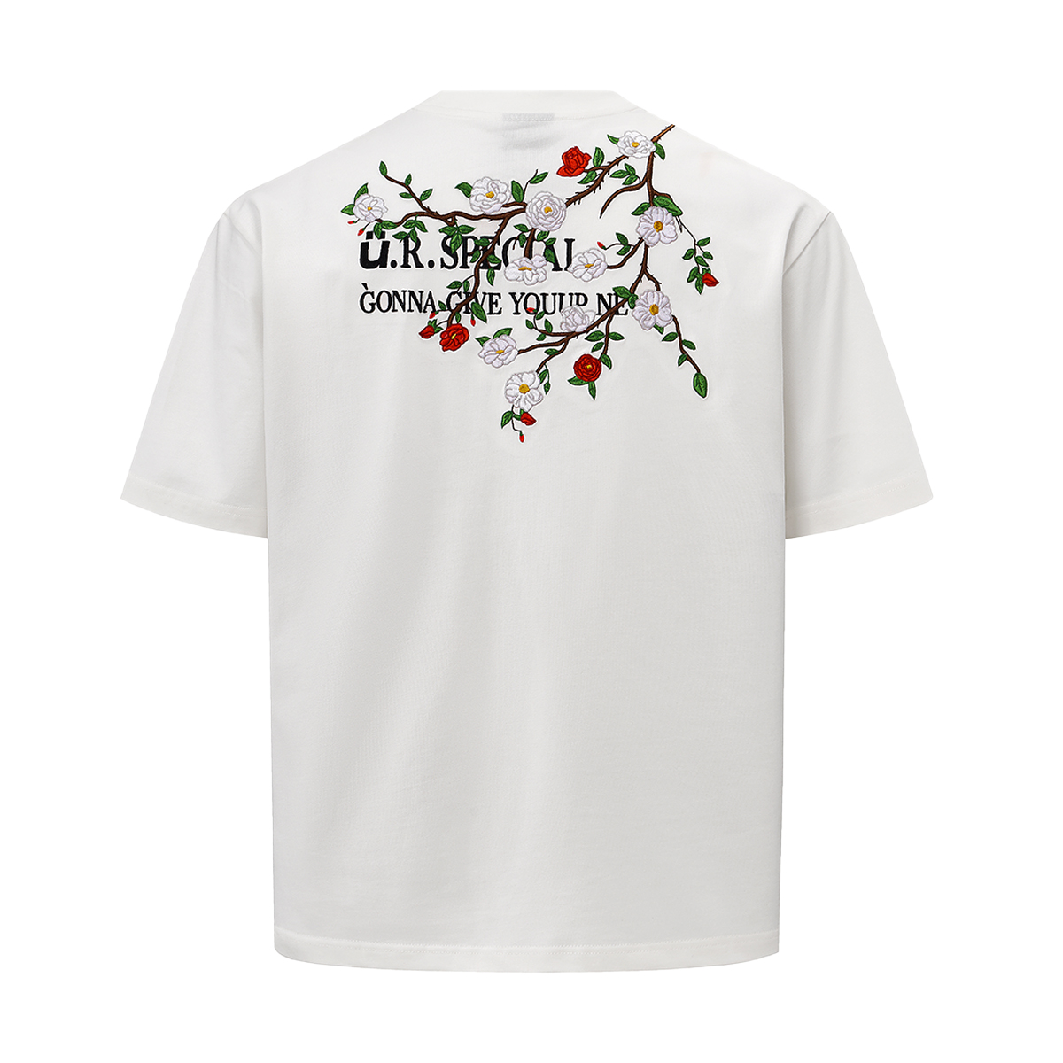 URS GGON美式背面潮牌蔷薇刺绣印花复古宽松休闲短袖T恤 男女同款