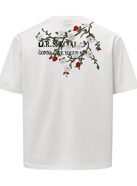 URS GGON美式背面潮牌蔷薇刺绣印花复古宽松休闲短袖T恤 男女同款