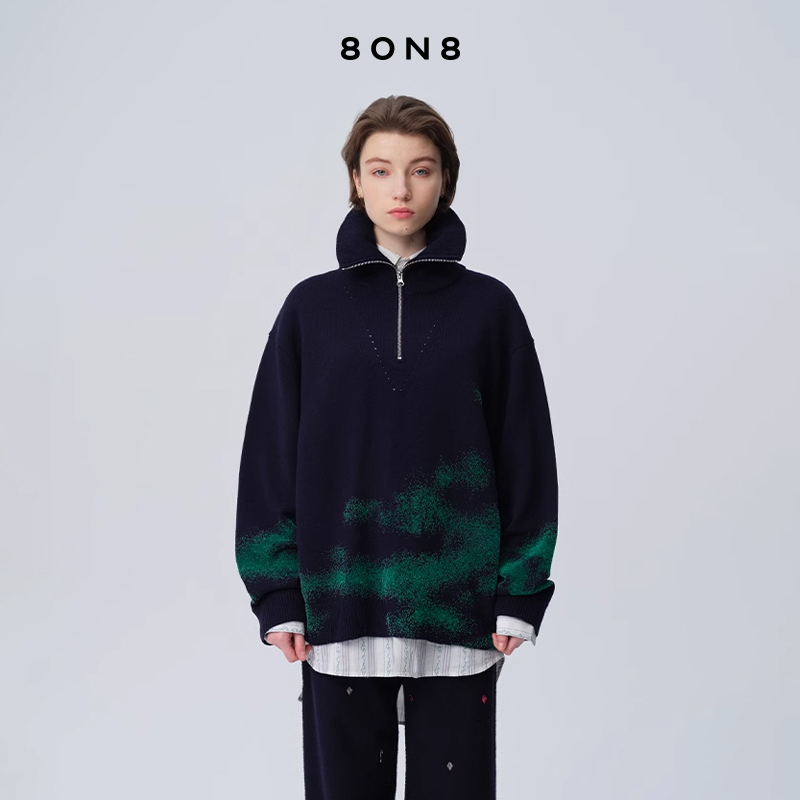 8ON8折痕植绒羊毛针织polo上衣