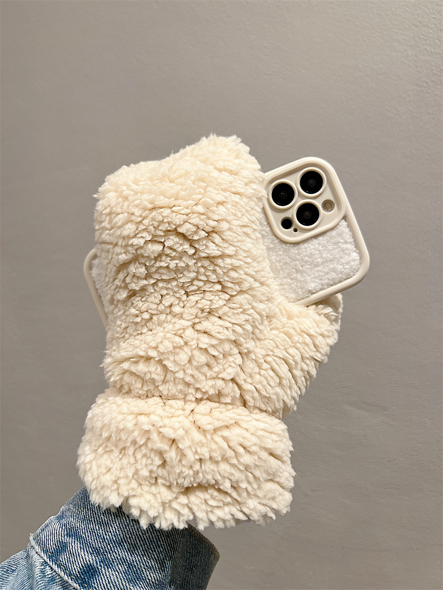 带手套的毛绒冬天保暖创意手机壳