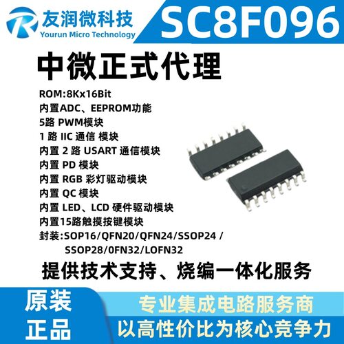 中微正式代理SC8F096 SSOP24 QFN32 触摸 MCU 内置LED LCD PD模块