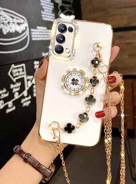 OPPOReno5手机壳reno5pro腕带斜跨挂绳PEGM00创意高档直边硅胶PDSM00全包边保护套REN05时尚奢华rone5女新款