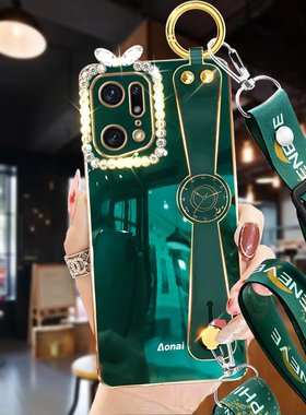 适用OPPOFindX5手机壳FindX5Pro网红个性女款电镀腕带防摔套PFFM10长挂绳全包镜头PFEM10带钻电镀直边保护壳