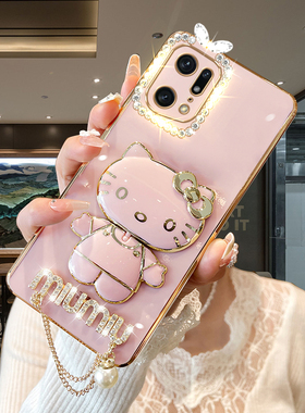 适用于OPPOFindX5手机壳Pro时尚女新款化妆镜子PFFM10高颜值支架防摔PFEM10超薄硅胶保护套por全包镜头finbx5