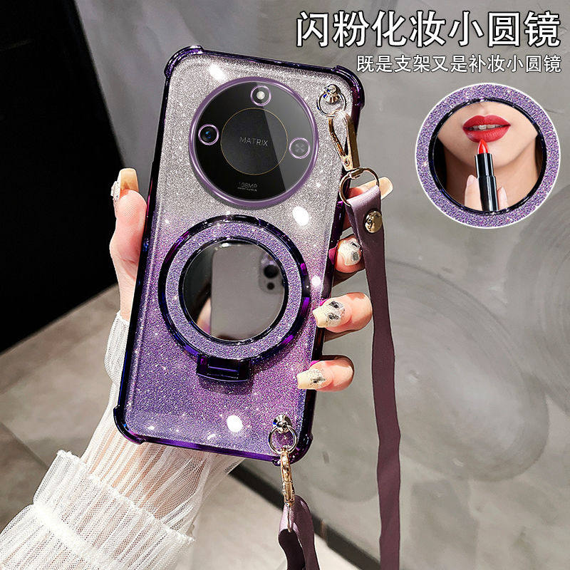 适用于华为荣耀X70手机壳气囊防摔超薄软壳MTN-AN00网红斜跨女款软壳MTN-AN80带镜头膜Honor镜子支架X7O挂绳