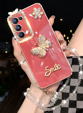 适用于OPPOReno5手机壳Reno5/Pro/Pro网红镶钻ins风女新款硅胶软壳PEGM00时尚个性全包镜头防摔PDSM00长挂链