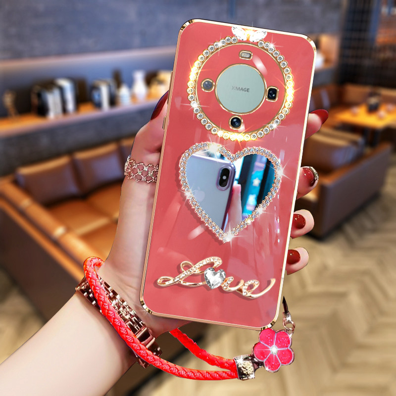 华为Mate60手机壳Pro高颜值女新款带镜子防摔BRA-AL00网红曲面屏保护套ALN-AL00全包镜头硅胶软壳mete60挂绳