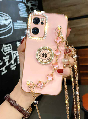 OPPOReno7手机壳潮流女款reno7高档镶钻个性创意PFDM00硅胶软套opreno7se时尚水晶腕带手链poopreno7斜挎背带