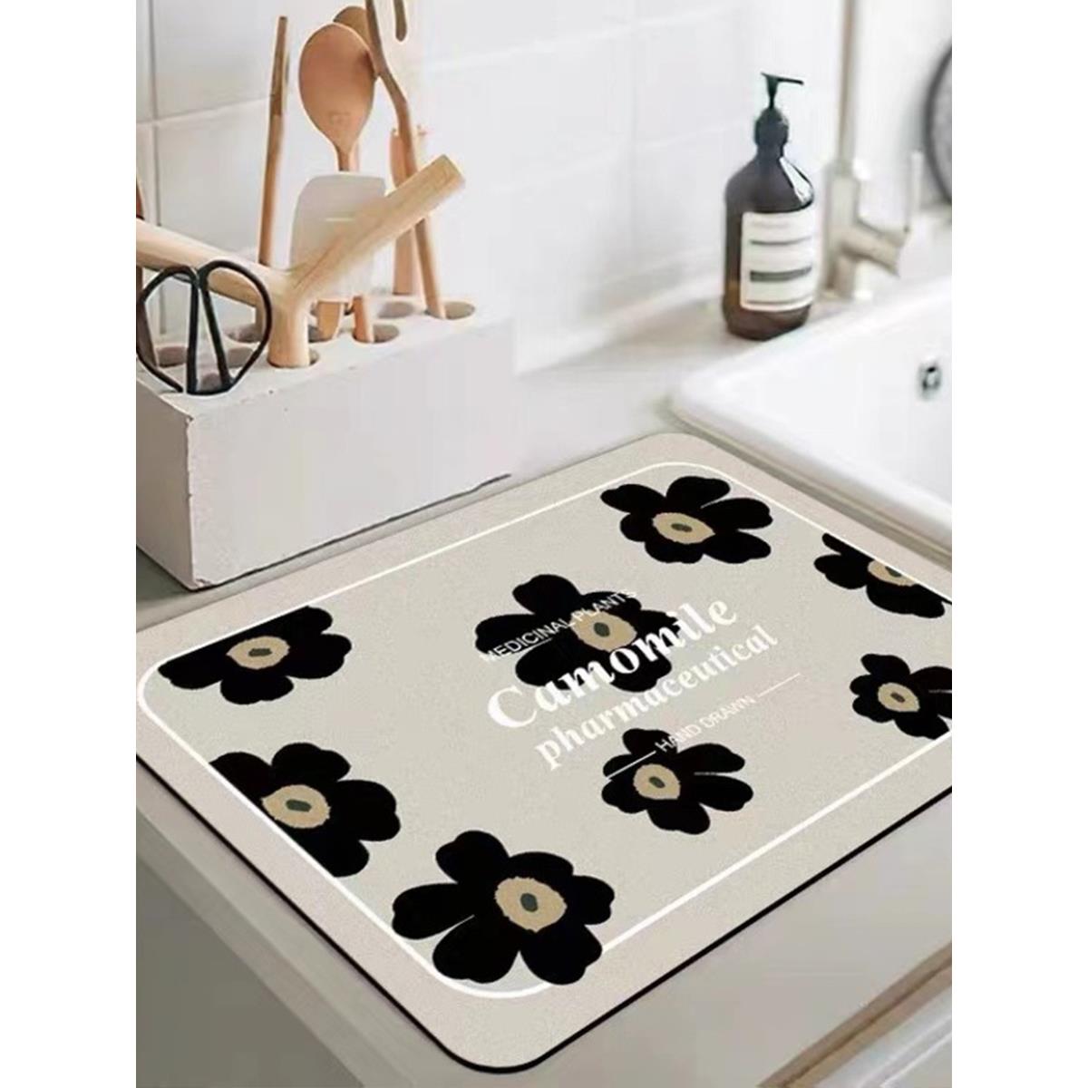 小花厨房沥水垫奶油风台面控水垫餐桌碗盘干燥垫隔热垫洗手台垫子