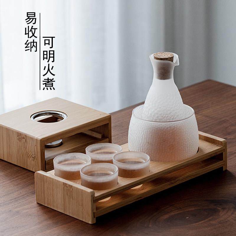 日本进口耐高温玻璃温酒器烫酒壶家用热酒器煮酒分酒器清酒杯套装