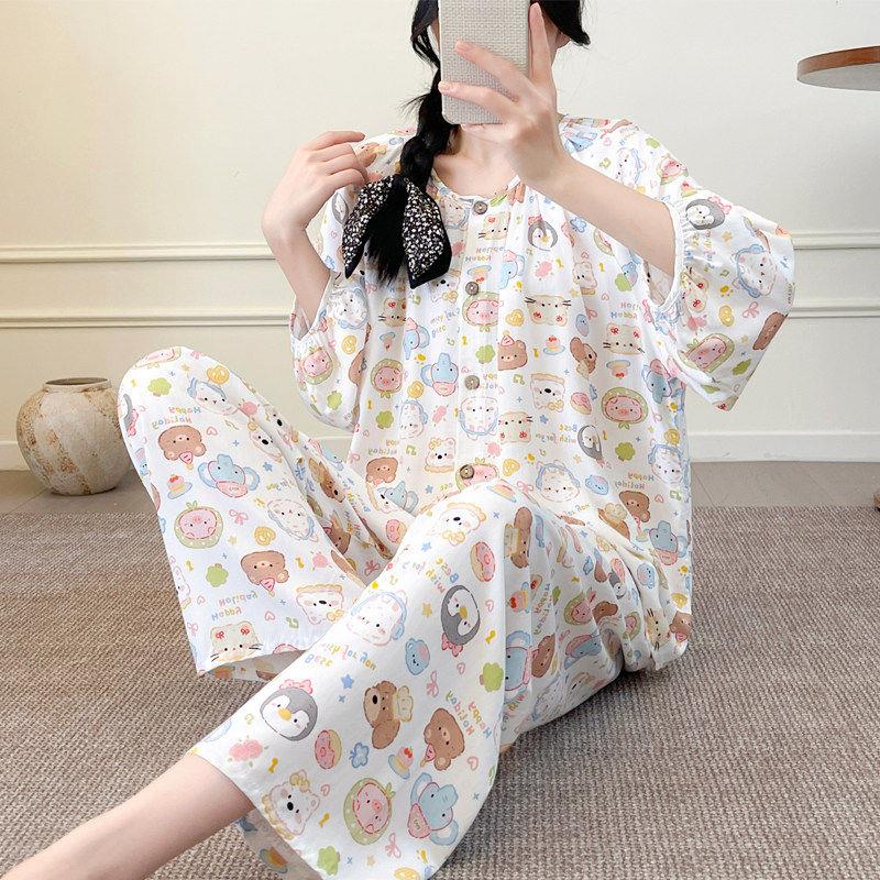 年轻人棉绸睡衣女款2026新款夏天大尺码外穿女士绵绸家居服少女套