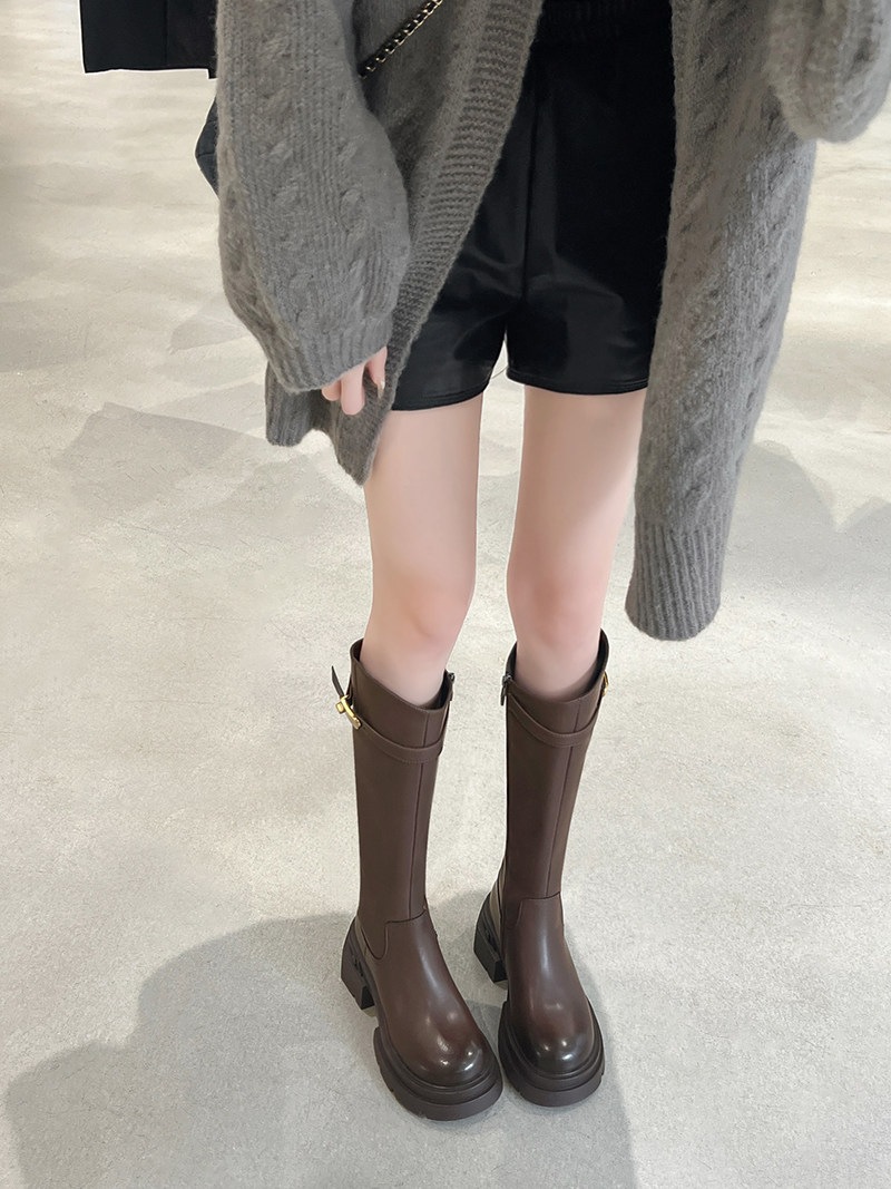 大叔家达文西鞋子 显瘦小心机~大叔家厚底棕色长靴女2024新款秋,女鞋,时装靴,淘宝优惠券,粉丝福利购,淘宝优惠卷