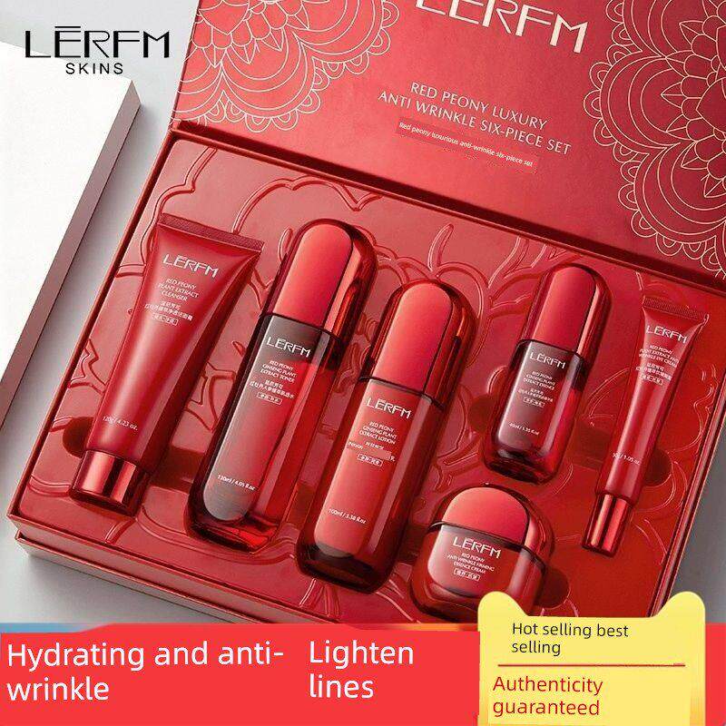 护肤品套装正品红牡丹奢润补水保湿六件套进口红蛮水乳霜套盒