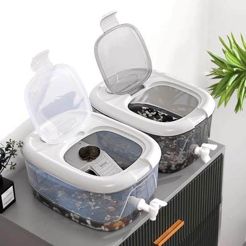 日本进口乌龟缸带晒台家用饲养盒养龟生态缸简易透明龟缸带排水